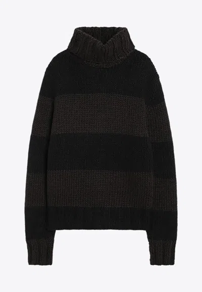 DOLCE & GABBANA STRIPED HIGH-NECK SWEATER