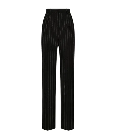 Dolce & Gabbana Striped High-waisted Trousers In Black