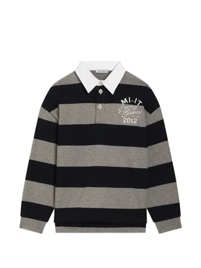 Dolce & Gabbana Kids' Striped Interlock Polo Shirt In Blue