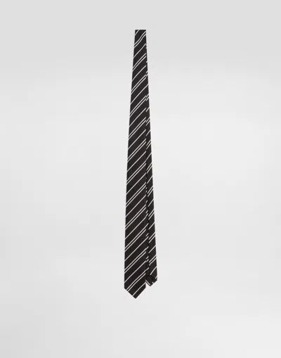 Dolce & Gabbana Striped Jacquard Tie In Black