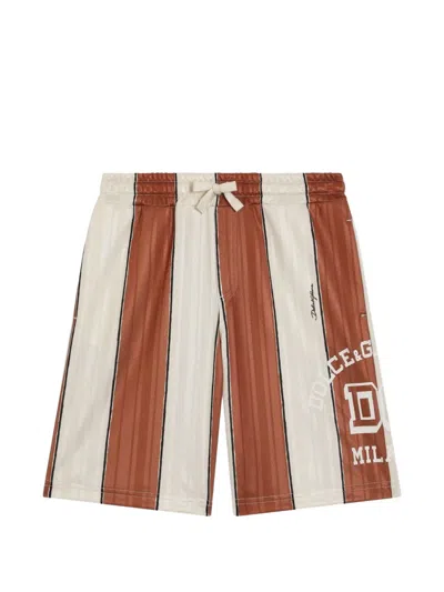 Dolce & Gabbana Kids' Striped Jersey Bermuda Shorts In Brown