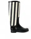 Dolce & Gabbana Black Rubber Knee High Flat Boots Shoes In Multi