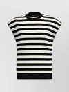 Dolce & Gabbana Black And White Sleeveless Top With Round Neck And All-over Strpied Motif