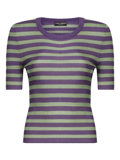 Dolce & Gabbana Striped Knitted Top In Blue