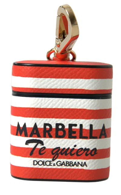 Dolce & Gabbana Striped Leather Airpods Case In Orange