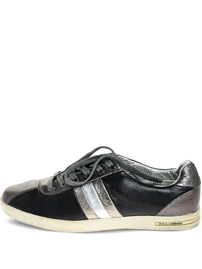 Pre-owned Dolce & Gabbana Striped Leather Sneakers