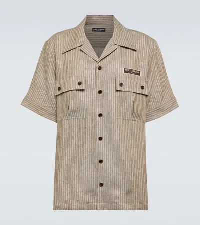 Dolce & Gabbana Striped Linen Shirt In Beige