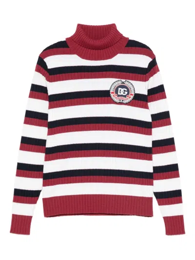 Dolce & Gabbana Kids' Striped Logo-appliqué Sweater In Red