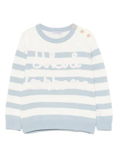 Dolce & Gabbana Kids' Striped Logo-embroidered Jumper In Weiss
