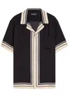 Dolce & Gabbana Men Hawaii Shirt With Logo And Striped Print In Black