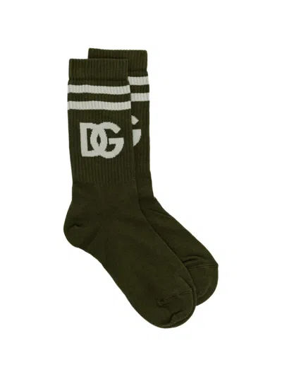 Dolce & Gabbana Striped Logo Socks In Green