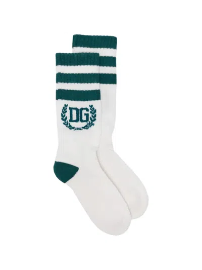 Dolce & Gabbana Striped Logo Socks In White
