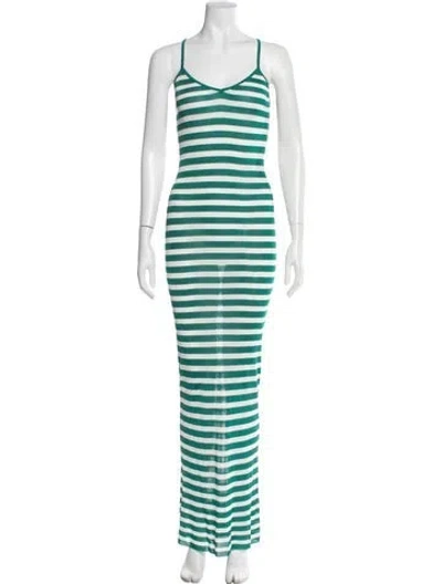 Pre-owned Dolce & Gabbana Striped Long Dress In Green
