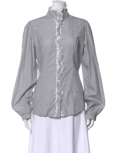 Pre-owned Dolce & Gabbana Striped Long Sleeve Blouse In Gray