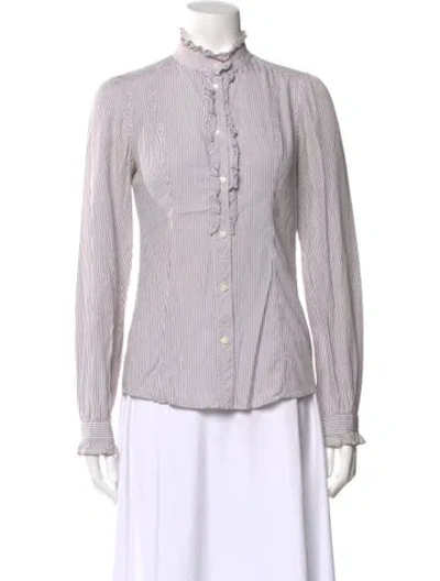 Pre-owned Dolce & Gabbana Striped Long Sleeve Blouse In White