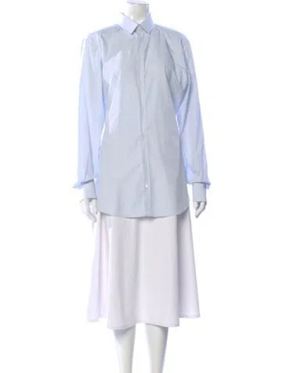 Pre-owned Dolce & Gabbana Striped Long Sleeve Button-up Top In Blue