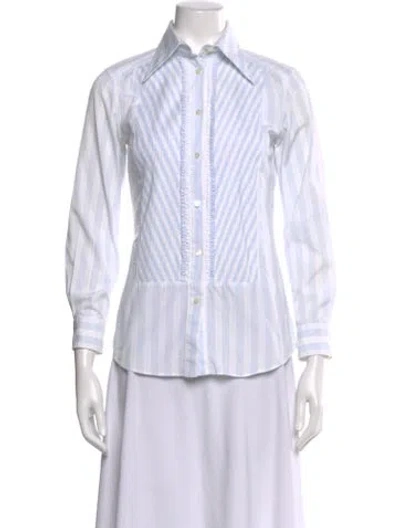 Pre-owned Dolce & Gabbana Striped Long Sleeve Button-up Top In White