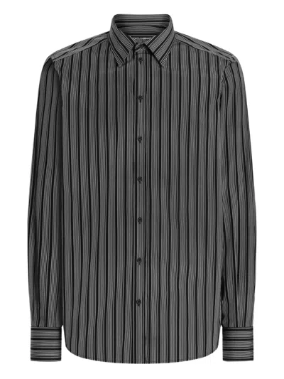Dolce & Gabbana Striped Long-sleeve Shirt In Gray
