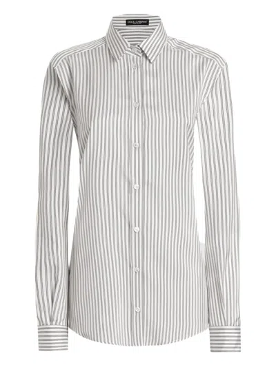 Dolce & Gabbana Striped Long-sleeve Shirt In White