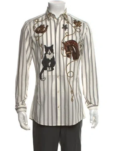 Pre-owned Dolce & Gabbana Striped Long Sleeve Shirt In White