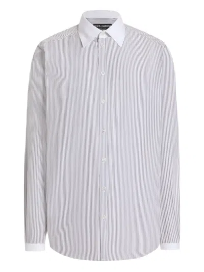 Dolce & Gabbana Striped Long-sleeved Shirt In Gray