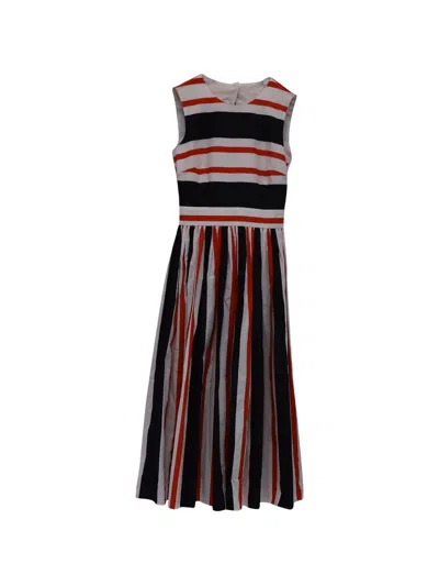 Pre-owned Dolce & Gabbana Striped Midi Dress In White