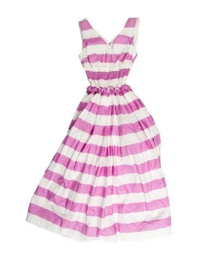 Pre-owned Dolce & Gabbana Striped Midi Length Dress In Purple
