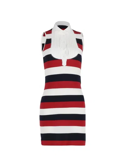 Pre-owned Dolce & Gabbana Striped Mini Dress In White