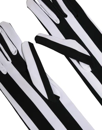 Dolce & Gabbana Striped Nylon Gloves In Black