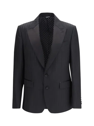 Dolce & Gabbana Striped Peak-lapel Blazer In Black