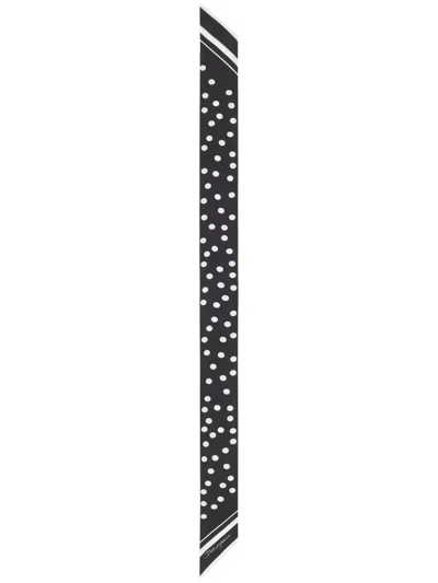 Dolce & Gabbana Striped Polka-dotted Silk Scarf In Black