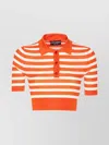 Dolce & Gabbana Striped Polo Collar Cropped Top In Orange