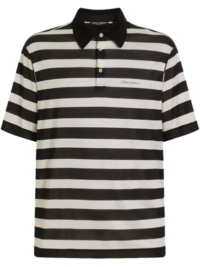 Dolce & Gabbana Striped Polo Shirt In Black