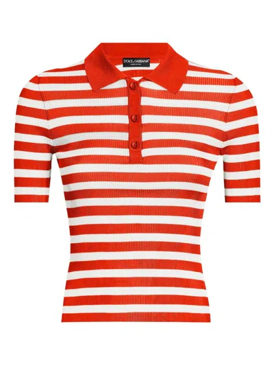 Dolce & Gabbana Striped Polo Shirt In Orange