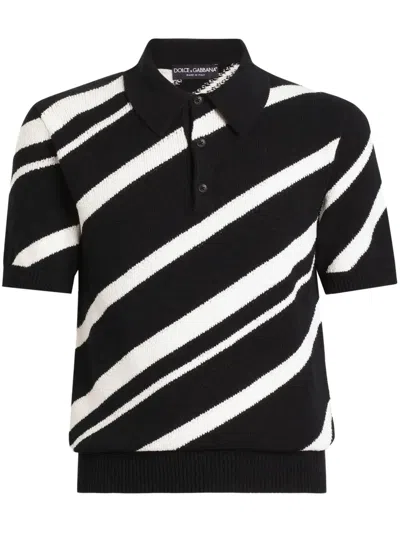 Dolce & Gabbana Striped Polo Shirt In Black