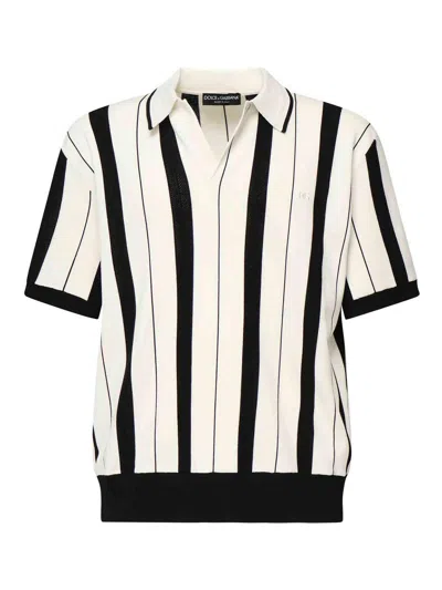 Dolce & Gabbana Striped Polo With Logo In White