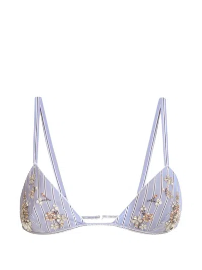 Dolce & Gabbana Striped Poplin Bra With Embroidery In Blue