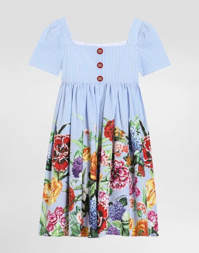 Dolce & Gabbana Striped Poplin Dress With Floral Print In プリ