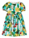 DOLCE & GABBANA STRIPED POPLIN DRESS WITH LEMON AND CHERRY PRINT