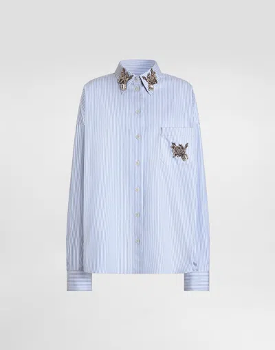 Dolce & Gabbana Striped Poplin Shirt In Blue
