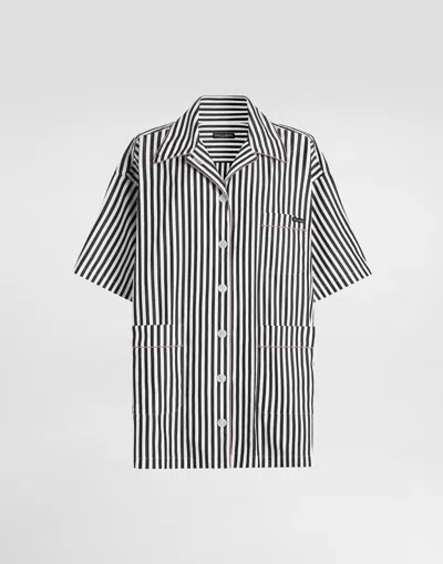 Dolce & Gabbana Striped Poplin Shirt In Black