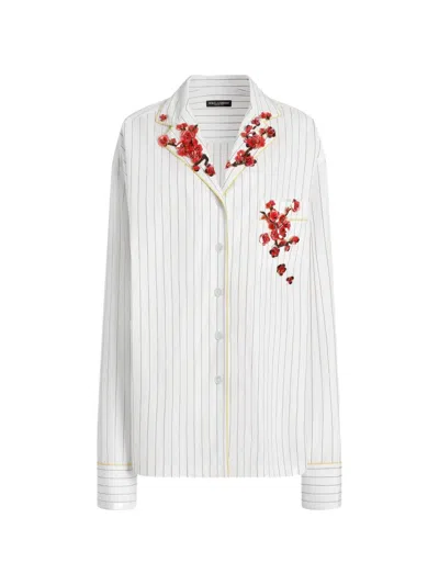 Dolce & Gabbana Striped Poplin Shirt In White