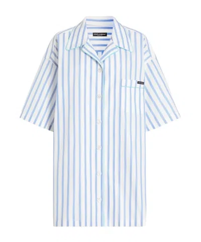 Dolce & Gabbana Dolce  Gabbana Striped Poplin Short-sleeve Shirt In Blue