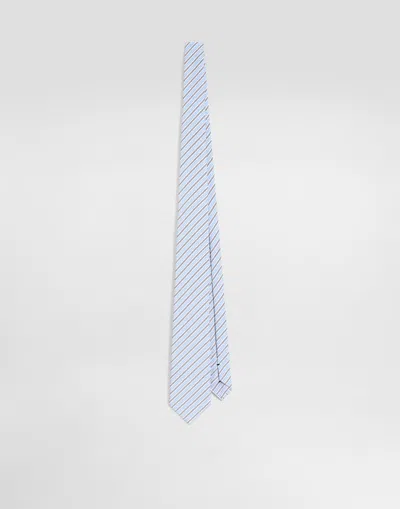 Dolce & Gabbana Striped Poplin Tie In Blue