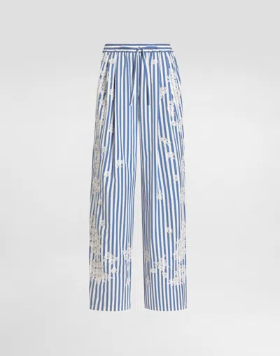 Dolce & Gabbana Striped Poplin Trousers With Embroidery And Rhinestones In Multi