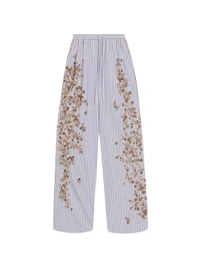 Dolce & Gabbana Striped Poplin Trousers With Flower Embroidery In Animal Print