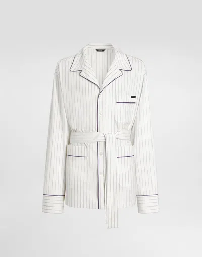 Dolce & Gabbana Striped Poplin Vanity Robe In White