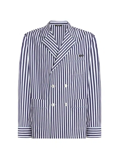 Dolce & Gabbana Striped Poplin Vanity Robe In Blue