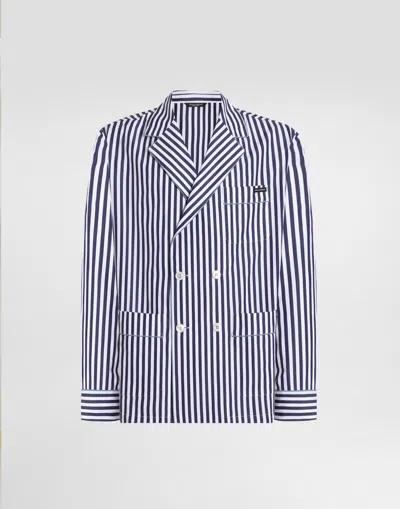 Dolce & Gabbana Striped Poplin Vanity Robe In Blue