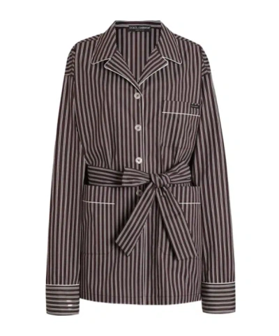 Dolce & Gabbana Striped Poplin Vanity Shirt In Brown